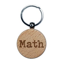 Math School Fun Text Engraved Wood Round Keychain Tag Charm