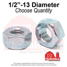 1/2"-13 Grade 2 Heavy Hex Nuts Zinc Clear Coarse Thread (Pick Quantity)