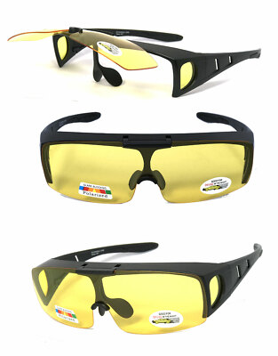 Flip Up Polarized Anit Glare Night Driving Lens Fit Over Glasses Sunglasses