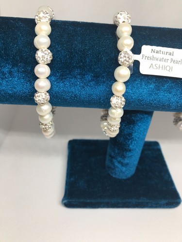 Freshwater Pearl Natural White Shell Pearl Crystal Bracelet 7.5'' - Picture 8 of 9