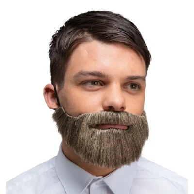 WICKED COSTUMES Grey Fake Beard Deluxe Realistic On Elastic Mens Fancy Dress Costume Accessory