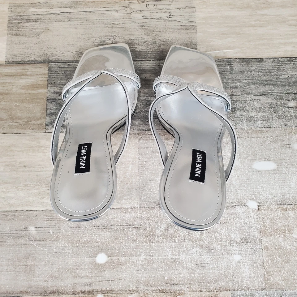 Sandalias de tacón de aguja Nine West Twist para mujer 6,5 M plateadas adornadas Foto 4 de 4