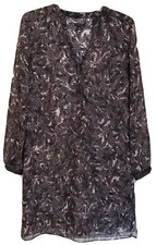 Ann Taylor Womens Size 6 Tunic Dress Long Sleeve Brown Feather Print Leatherette