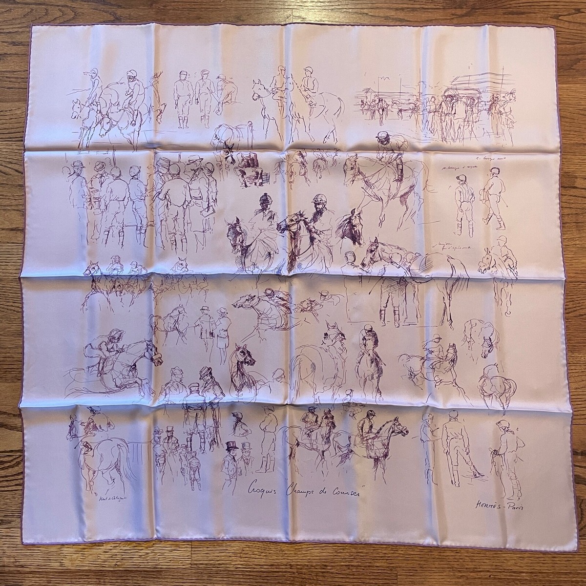 Hermes Silk Scarf 90cm, Croquis Champs de Courses | eBay