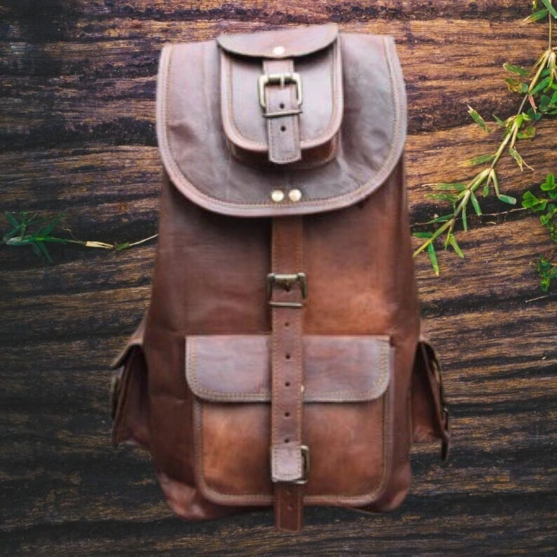 27" Bag Leather Backpack Men Genuine Laptop Travel Vintage Satchel Rucksack