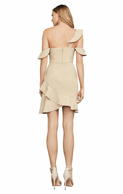 $268 BCBG MAXAZRIA Malik Asymmetrical Ruffle Dress 10 Bare Pink Crepe  Flounces