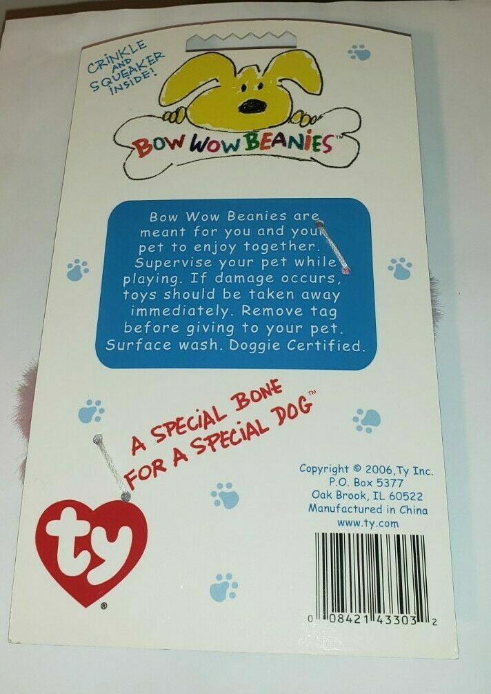 Ty Bow Wow Beanies - LIL' PINK STRIPE BONE - Crinkle/Squeak Toy