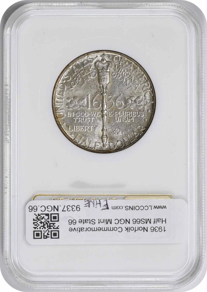 Norfolk Commemorative Silver Half Dollar 1936 MS66 NGC - Image 2 of 2