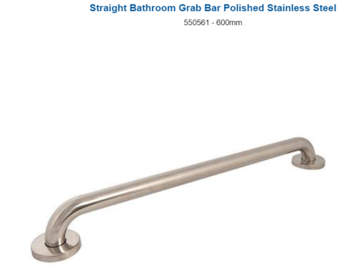 Barre d'appui de salle de bain droite durable en acier inoxydable poli 600 mm mobilité NEUF - Photo 1/1