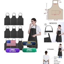LOYHUANG 9 Pieces Black Aprons for Women Men Adult Unisex 2 Pockets Kitchen Chef
