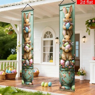 Vikama 2pcs Easter Happy Door Banner with Rabbit and Egg Print - Indoor and Outd