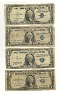 4 pc $1 Silver Certificates Blue Seal Circulated with Star Actual Photos NR