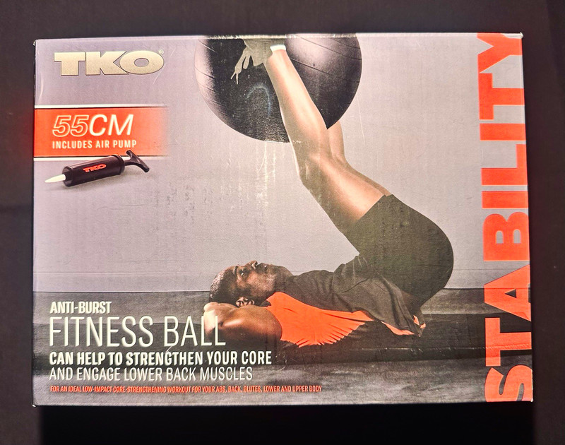 TKO 55cm Anti-Burst Fitness Ball Black w/ Air Pump, 250 lb Max BRAND NEW