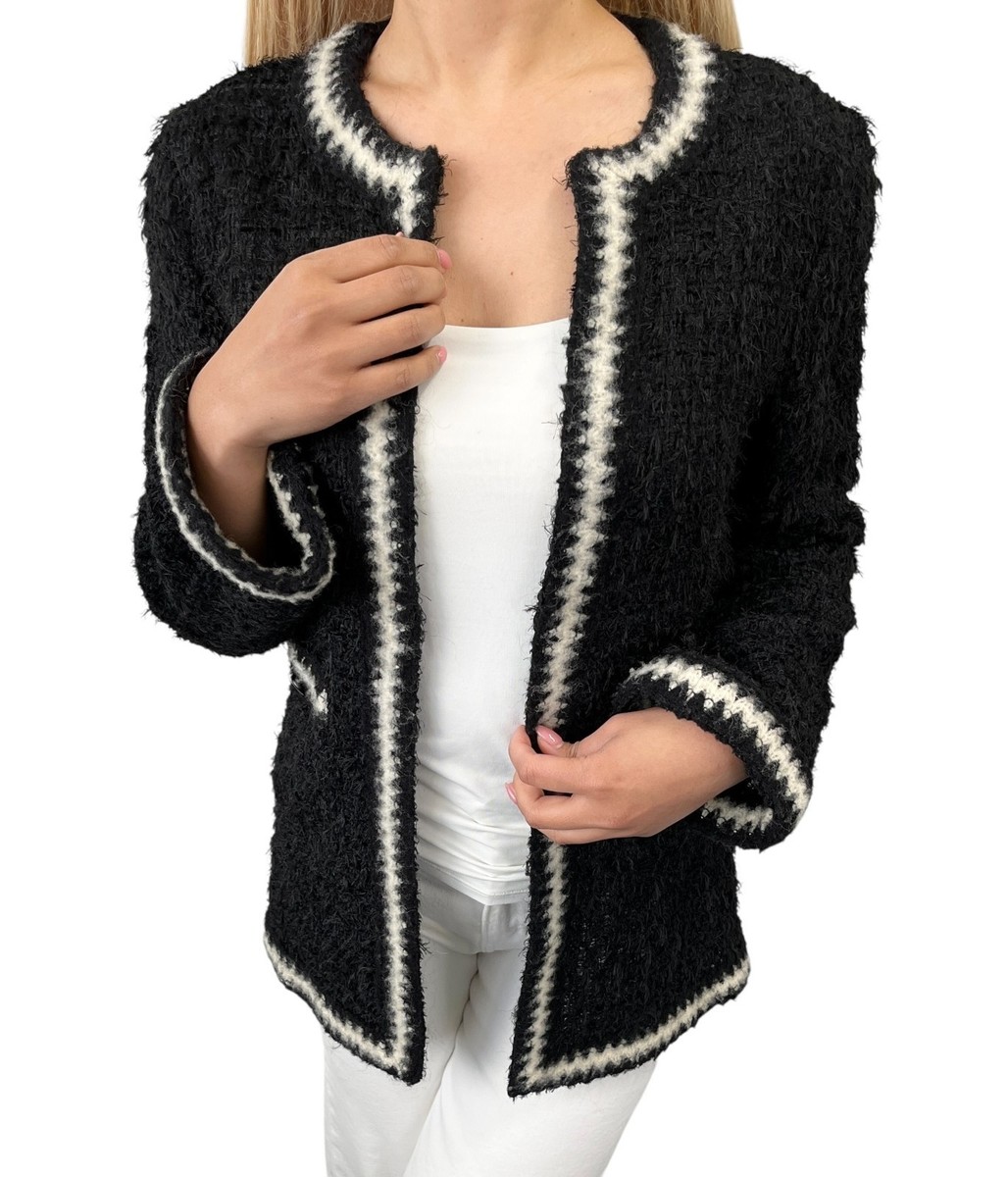 CHANEL シャネル ココボタン ヴィンテージ オーバージャケット 36 CHANEL Vintage 98A Tweed Jacket Top CC Logo Button #36 Black White