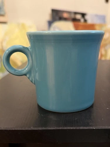 Fiesta Ware Coffee Cup Mug Homer Laughlin HLC O Ring Handle Turquoise Fiestaware