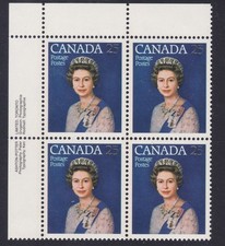1977 SILVER JUBILEE QUEEN ELIZABETH CORNER BLOCK 4 CANADA DECIMAL STAMPS MUH #75
