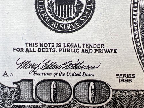 Series 1996 US One Hundred Dollar Bill $100 ~ New York AB 33678435 S Ink Error - Picture 8 of 11
