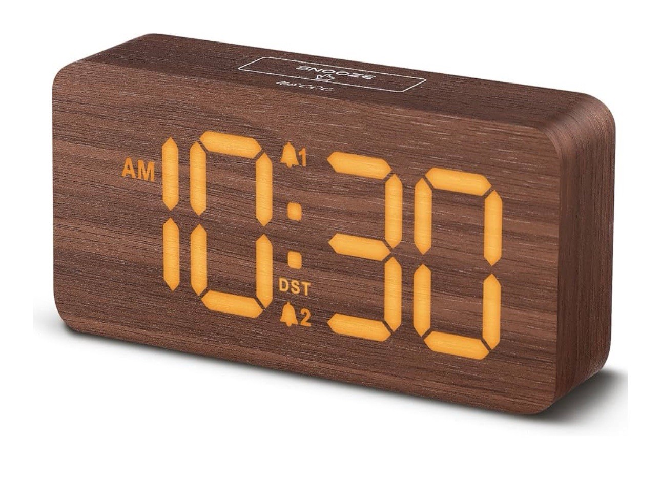 Wooden Digital Alarm Clock with Large Display Dual Alarms Dimmable LED