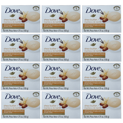 Dove Soap Shea Butter Beauty Bar w/ Shea Butter  Vanilla Scent 135g 4.75 oz 12x