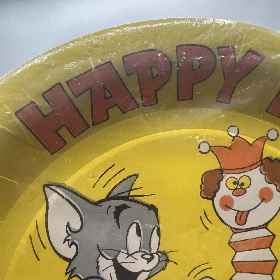 Platos de papel amarillos American Greetings de feliz cumpleaños Tom y Jerry 1984 vintage Foto 2 de 4