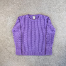 Vintage L.L. Bean 100% Cotton Chunky Aran Style Cable-Knit Lilac Jumper M