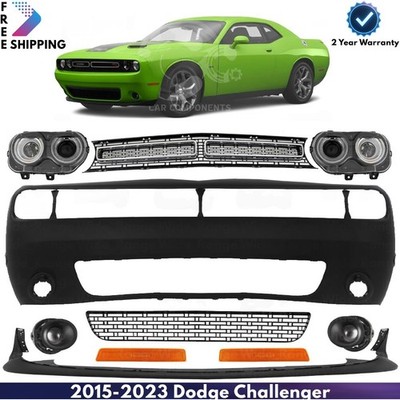 Front Bumper Cover Fascia Paintable & Grille Kit For 2015-2023 Dodge Challenger