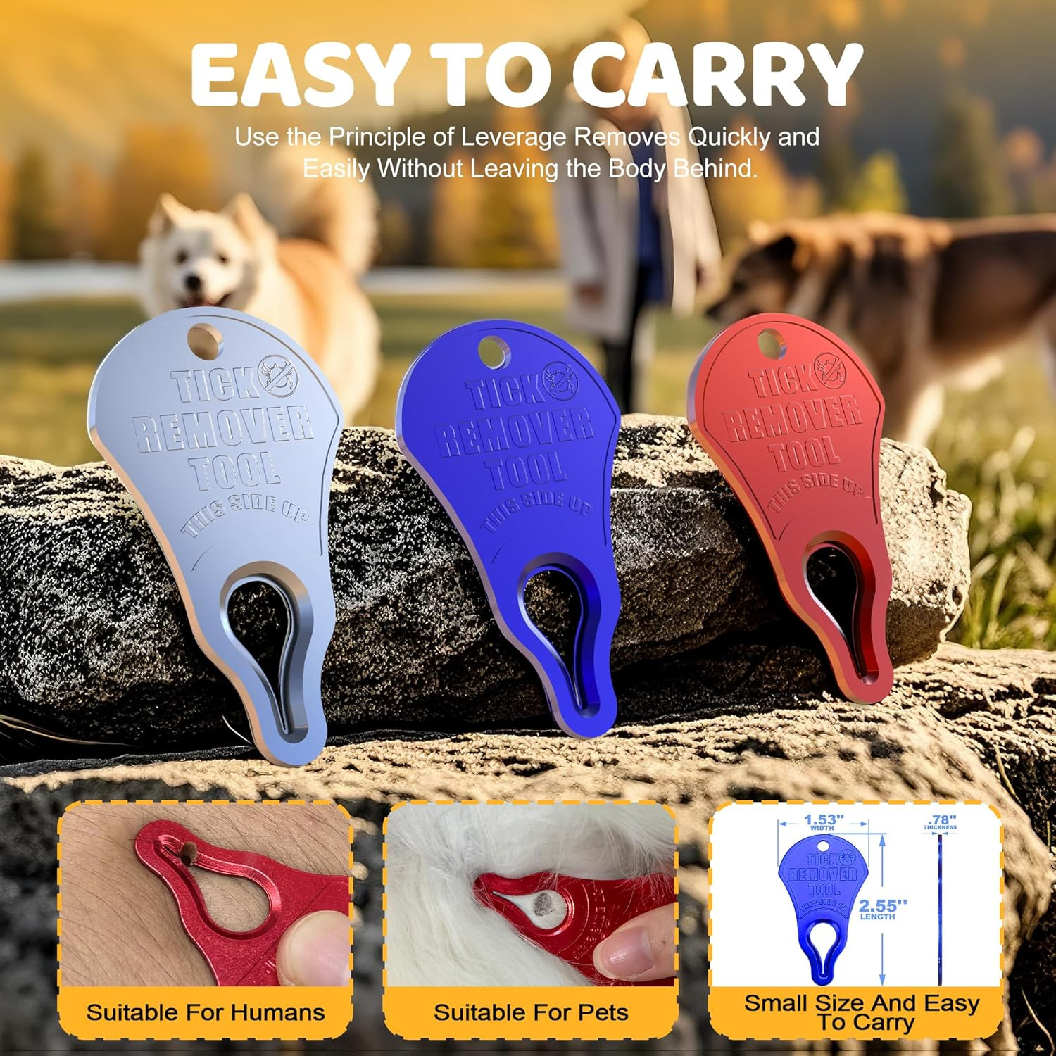 Tick Remover Tool 3 Pack, Suitable for Pets, Animals, and Humans, Portable Outdo