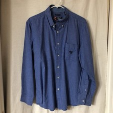 Chaps Long Sleeve Blue Plaid Dress Shirt, Size L