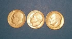 Lot of 3 Roosevelt Dimes,  1951-P, 51-D, 51-S, 90% silver,  circulated, $.30 FV