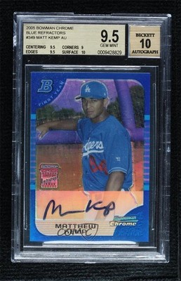 2005 Bowman Chrome Blue Refractor Matt Kemp BGS 9.5 GEM MINT Rookie Auto RC 4f5
