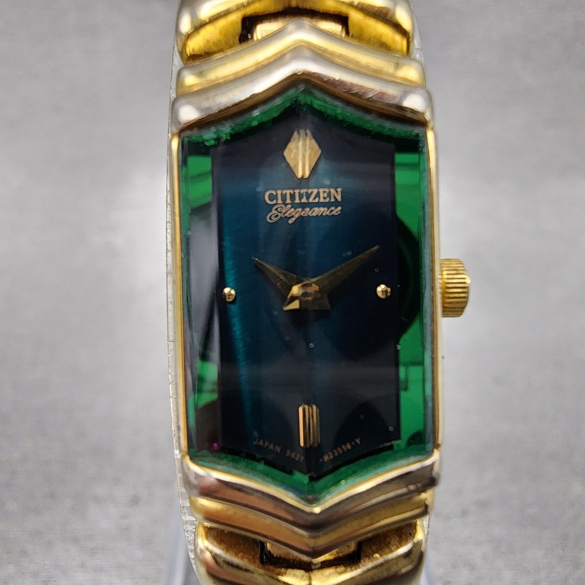 Citizen Elegance Watch Women 13mm Green Dial Gold Tone Hexagon New