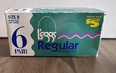 Vintage Leggs Regular Sheer Pantyhose - Off White Sheer Toe Size B - 6 pack 