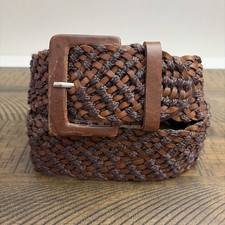 Vintage Woven Leather Cotton Belt Wide Brown Boho Western Women Size S