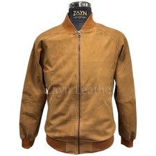 Giacca Bomber da Volo Uomo 100% Vera Camoscio Baseball Stile Varsity...