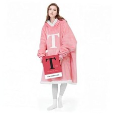 Wearable Blanket Hoodie with Letter A-Z - Oversized Blanket Hooded 1-pink T