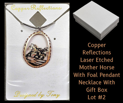 COPPER REFLECTIONS Laser Etched Mother HORSE & FOAL Pendant Necklace Lot #2
