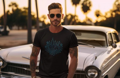 Decentralized City Crypto T-Shirt, Futuristic Blockchain Skyline Tee
