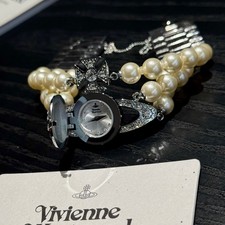 Vivienne Vintage Silver Pearl Bracelet Flip Women's Quartz Watch Original Box