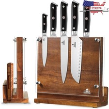Double-Sided Magnetic Knife Block Acacia Wood Removable Acrylic Shield New