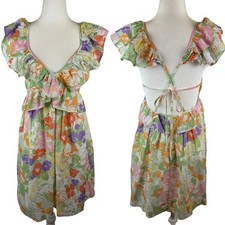 NWT Nasty Gal Ruffle Floral Plunge Tie Back Mini Dress Size 4 Multicolor Resort