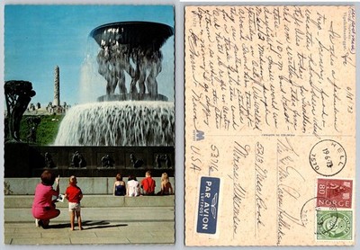 1973 Oslo Norway Vigeland Park Fountain Monolith Postcard Posted MITTET