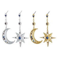 Women's Star Moon Asymmetric Dangle Long Earrings Space-themed Pendant Jewelry
