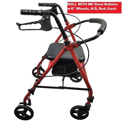 Steel Rollator w/6'' Wheels, K/D, Red, Each, loop-lock brakes