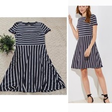 LOFT Gray and White Striped Fit and Flare Dress, Size 6