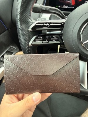 Gucci Brown GG Monogram Hard Case Felt Lined for Glasses/Sung + Cleaning Cloth