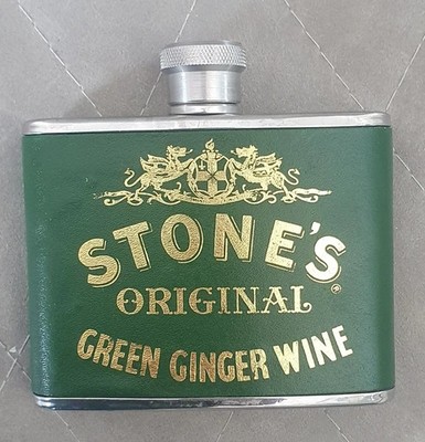 Steine Original grüner Ingwer Wein Flachmann (Edelstahl & Leder überzogen) S4