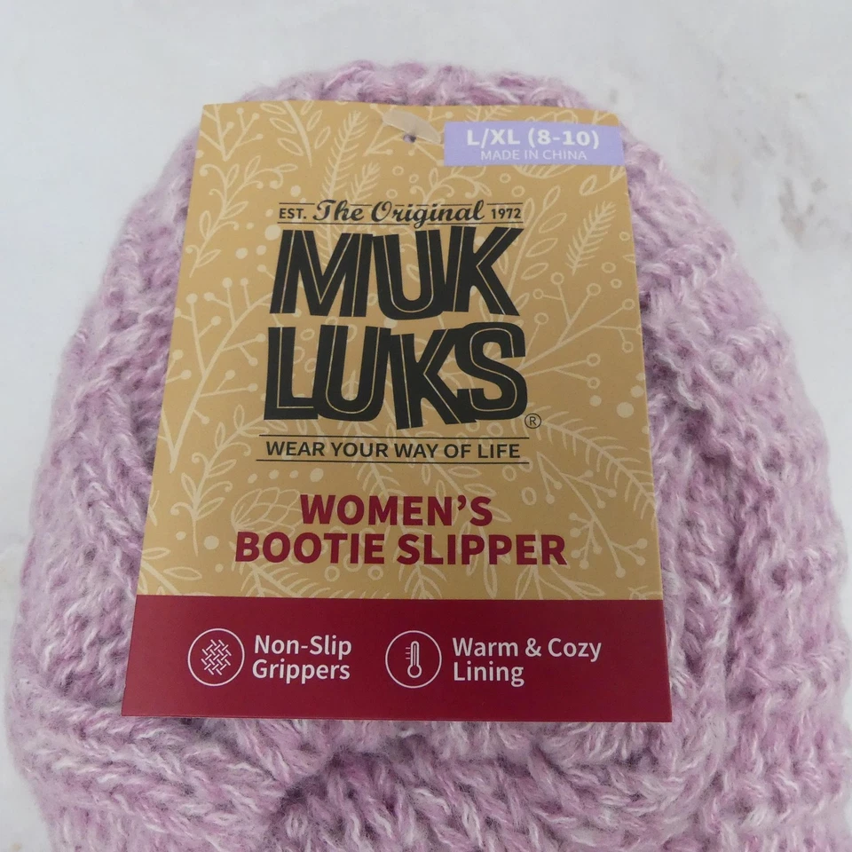 Zapatillas botín MUK LUKS para mujer talla L/XL (8-10) rosa esmerilado tejido con cable acogedoras Foto 2 de 4