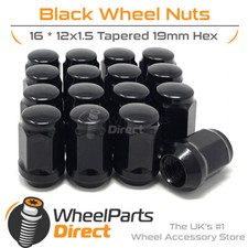 Wheel Nuts (16) 12x1.5 Black for Honda Civic [Mk7] 01-05 on Aftermarket Wheels