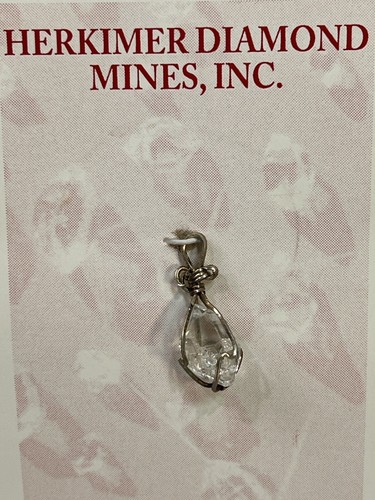 Clear Herkimer Diamond Natural Gemstone Pendant Silver Plate Wire Wrapped - Picture 2 of 13