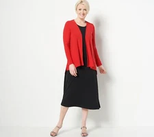 Attitudes by Renee Cardigan & Midi Set Dress ChiliPepper Blk M New